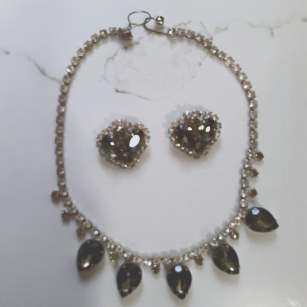 Vintage Jeweled Necklace and Earrings Set